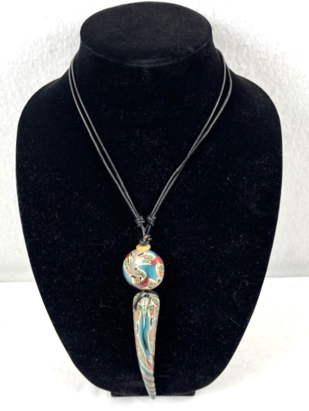 Artisan Resin Swirl Pendant Necklace - Teal & Red Tribal Horn Design Boho UNIQUE